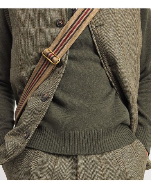 James Purdey & Sons Green Cashmere Leather Trim Quarter-Zip Sweater for men