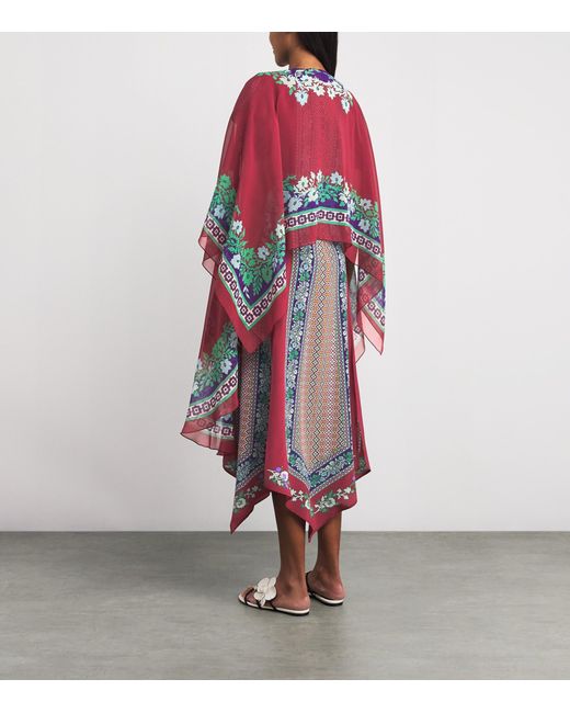LaDoubleJ Red Silk Chiffon Printed Cape