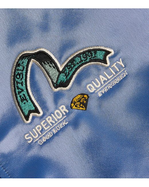 Evisu Blue Satin Embroidered Daruma Bomber Jacket for men