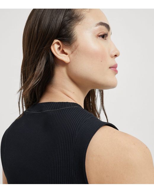Brunello Cucinelli Black Cotton Ribbed Tank Top