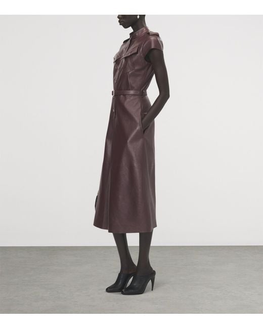 McQueen Brown Leather Uniform Midi Dress