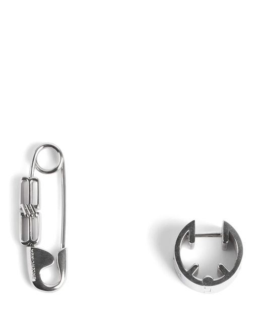 Balenciaga Metallic Asymmetric Safety Pin Earrings for men