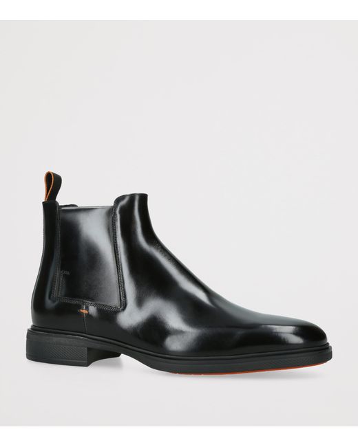 Santoni Black Leather Easy-On Chelsea Boots for men