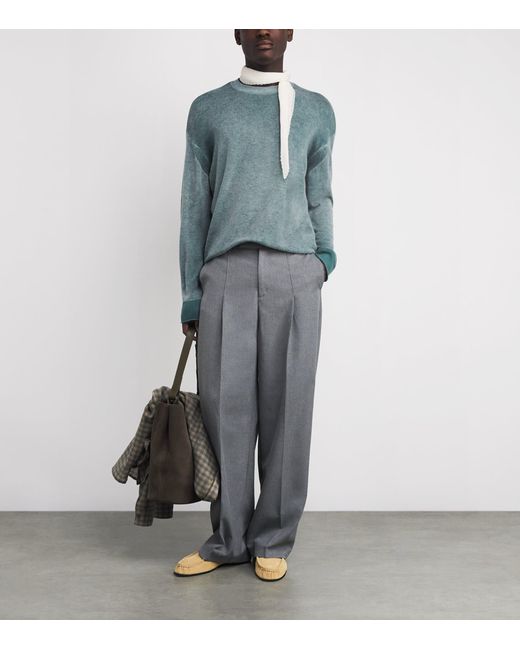 Emporio Armani Blue Wool-Cashmere Contrast-Stitch Sweater for men