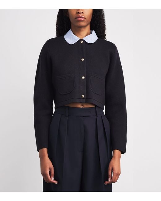 Claudie Pierlot Blue Cropped Collared Knitted Cardigan