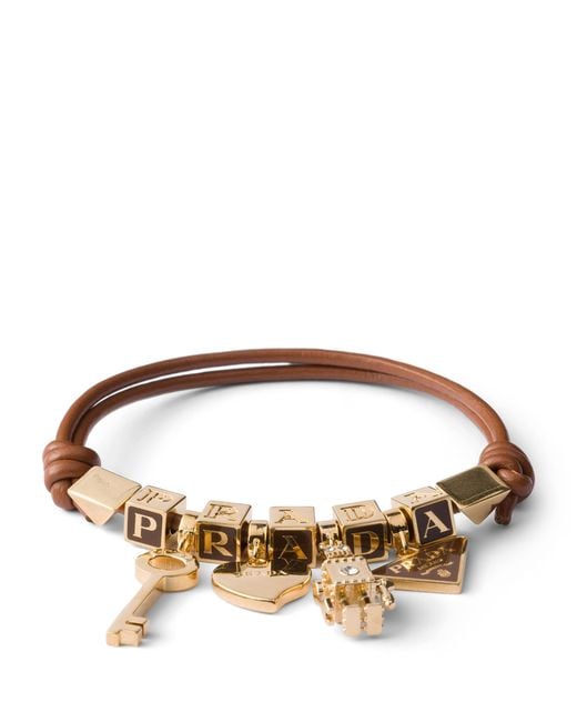 Prada Brown Nappa Leather Logo Charm Bracelet