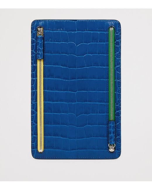 Smythson Blue Panama Leather Multi-Zip Travel Wallet