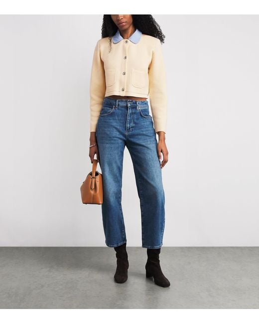 Claudie Pierlot Natural Cropped Collared Knitted Cardigan