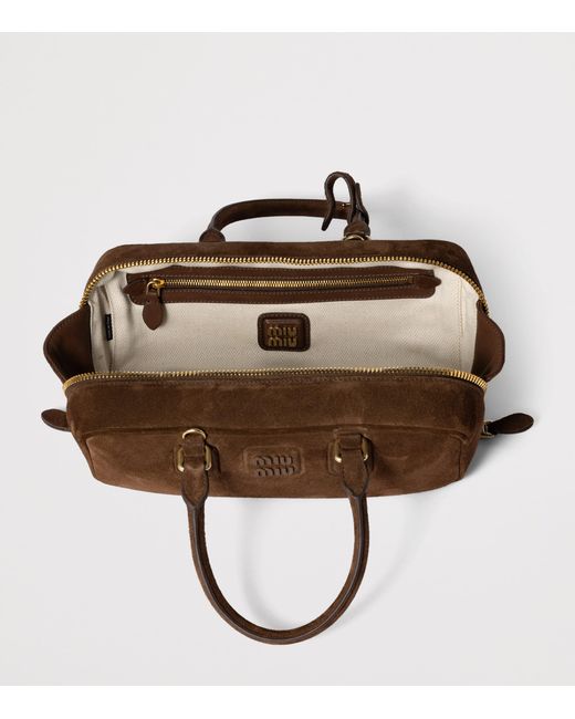 Miu Miu Brown Suede Arcadie Top-Handle Bag