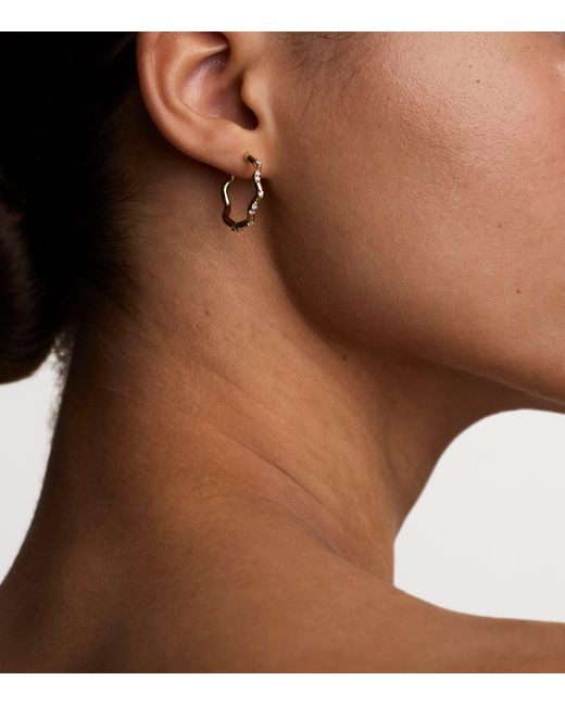 Astrid & Miyu Metallic Plated Sterling And Cubic Zirconia Ripple Hoop Earrings