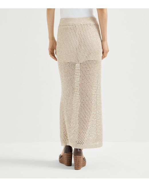 Brunello Cucinelli Natural Embellished Knit Maxi Skirt