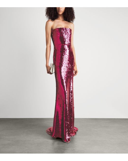 Alex Perry Red Sequin Strapless Gown