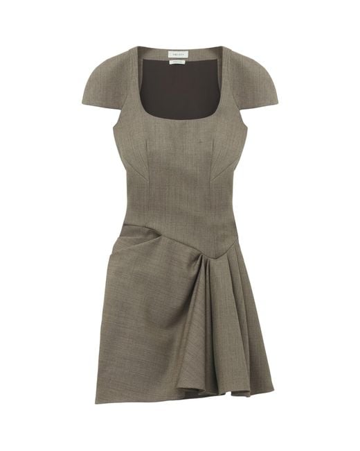McQueen Gray Wool Gathered Mini Dress