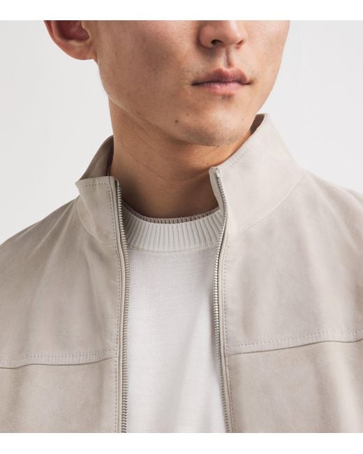 Eleventy White Suede Bomber Jacket for men