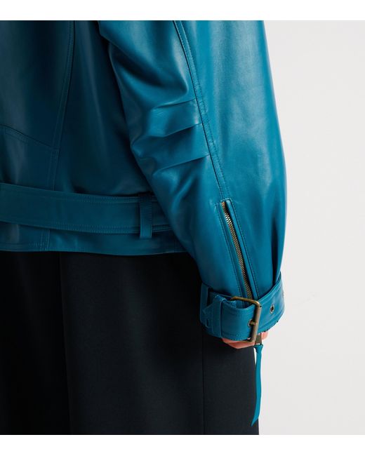 Balmain Blue Lambskin Biker Jacket