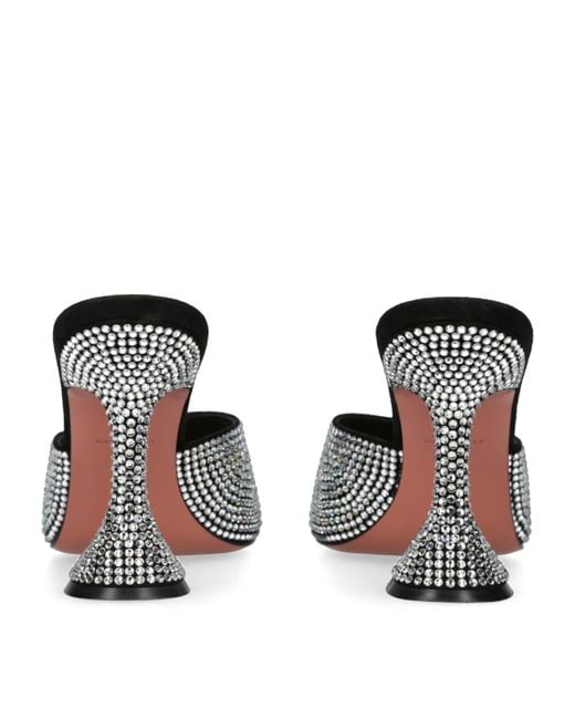 AMINA MUADDI Black Embellished Leather Lupita Heeled Mules 95
