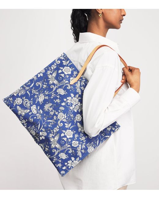 Harrods Blue Large Cotton Butterfly Tote Bag