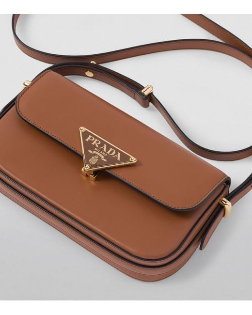 Prada Leather Embleme Shoulder Bag in Brown Lyst UK