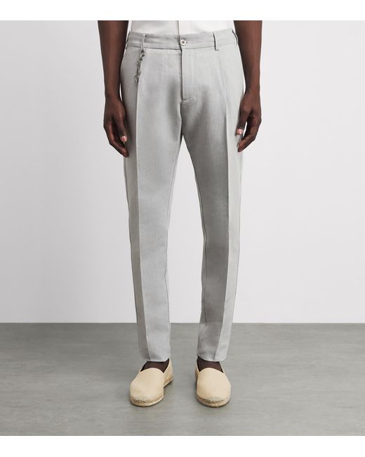 Paul & Shark Gray Linen-Cotton Drawstring Chinos for men