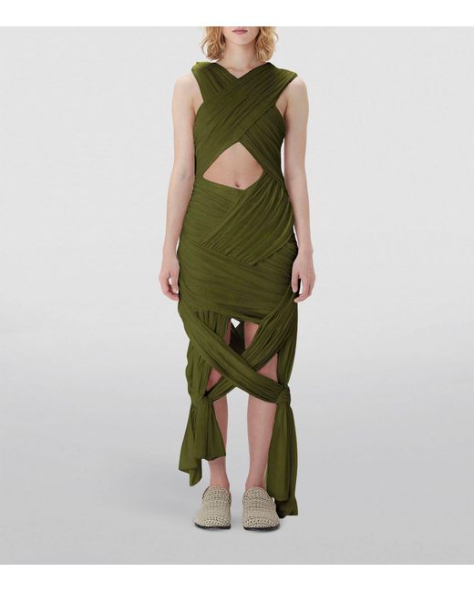 J.W. Anderson Green Cotton-blend Midi Wrap Dress