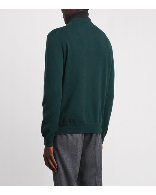 Isaia Green Cashmere Long-Sleeve Polo Shirt for men