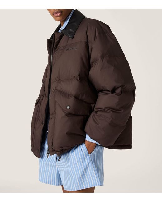 Miu Miu Brown Down Technical Pongé Puffer Jacket