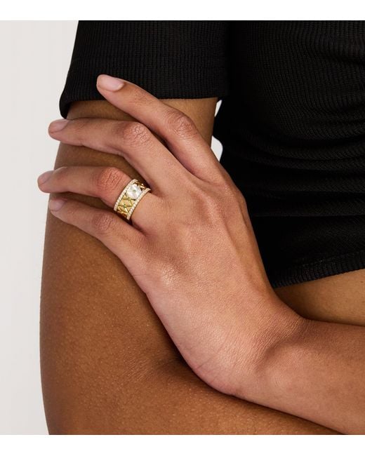 L'Atelier Nawbar Metallic Small, Diamond, Emerald And Pearl Bond Street Ring
