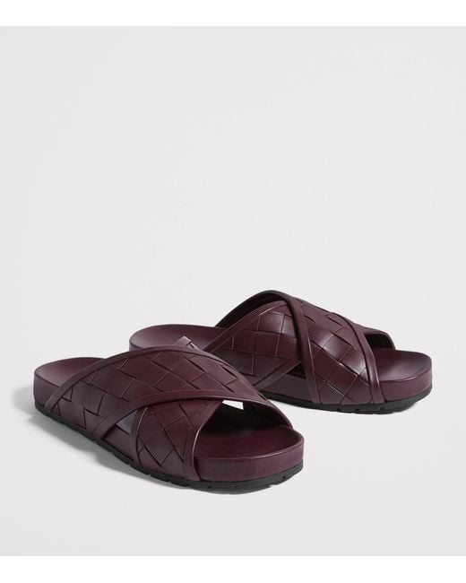 Bottega Veneta Brown Leather Intrecciato Tarik Slides for men