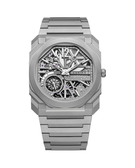 BVLGARI Gray Titanium Octo Finissimo Skeleton 8 Days Watch for men