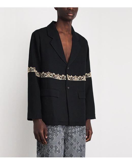 Kartik Research Black Wool Embroidered Blazer for men