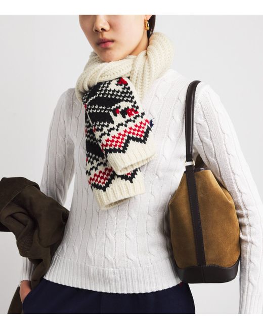 Polo Ralph Lauren White Wool Jacquard Snowflake Scarf