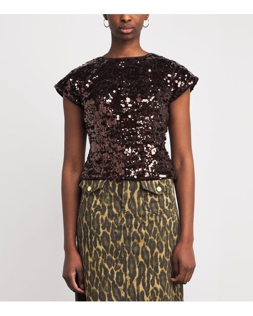 Ganni Black Sequin-Embellished Open-Back Top