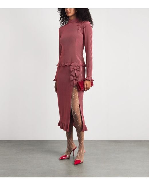 Alessandra Rich Red Silk Polka-Dot Bow Dress