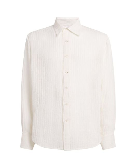 Commas White Linen-Cotton-Blend Stripe Shirt for men