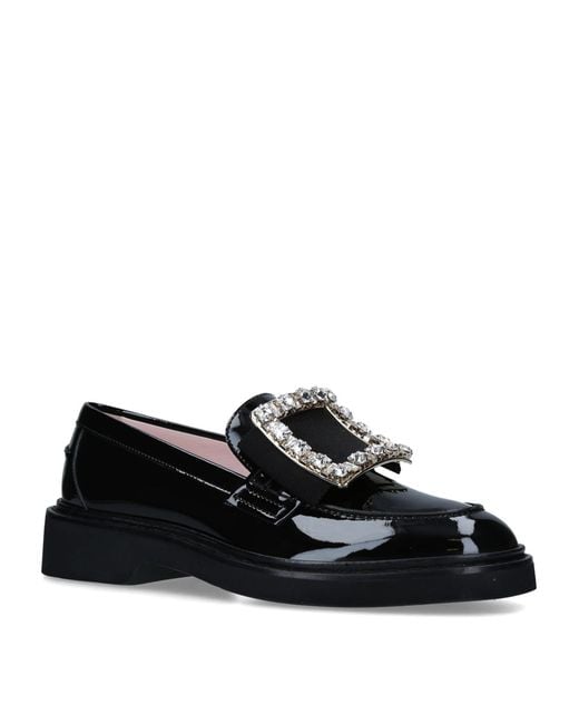 Roger Vivier Black Patent Viv' Ranger Strass Buckle Loafers