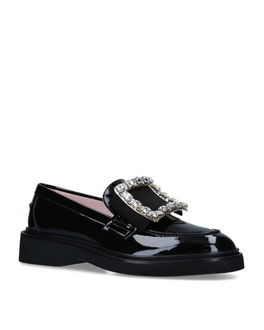 Roger Vivier Black Patent Viv' Ranger Strass Buckle Loafers