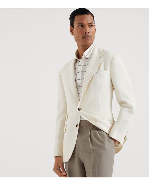 Brunello Cucinelli White Linen-blend Deconstructed Cavallo Blazer for men