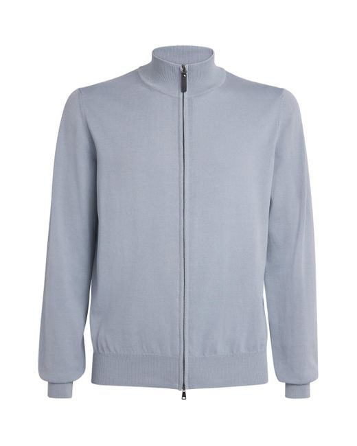 Canali Men's Blue Cotton Zip-Up Cardigan