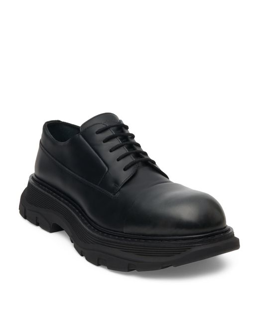 Alexander McQueen Black Leather Tread Derby Shoes for men
