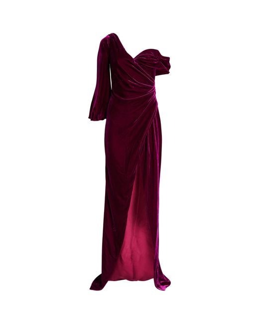 Costarellos Red Velvet-silk Rubina Gown