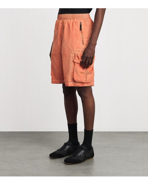 Stone Island Orange Nylon Cargo Shorts for men