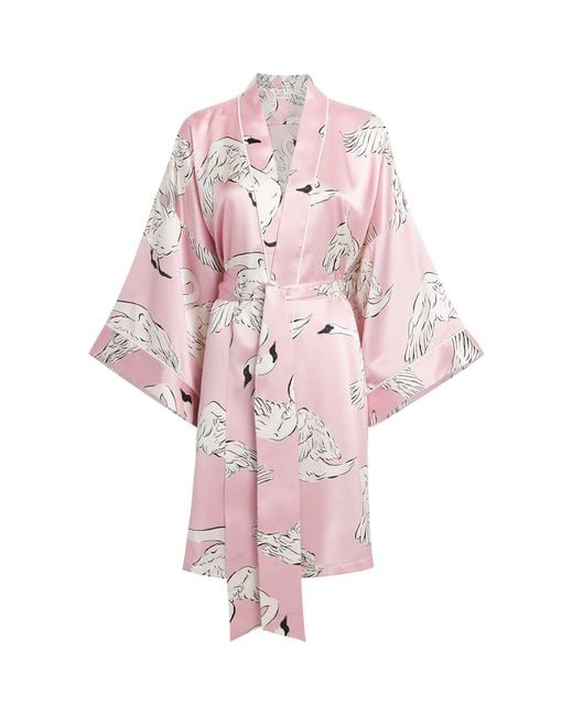 Olivia Von Halle Pink Silk Swan Mimi Robe