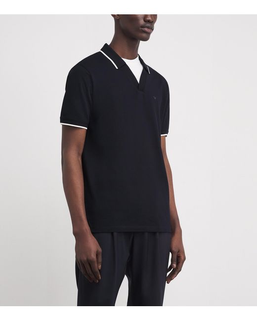 Emporio Armani Black Cotton Logo Polo Shirt for men