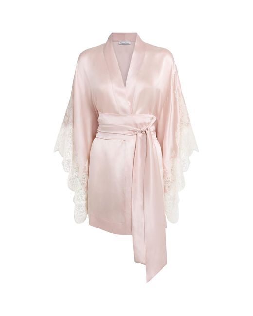 Carine Gilson Pink Silk Lace-Trim Julia Kimono