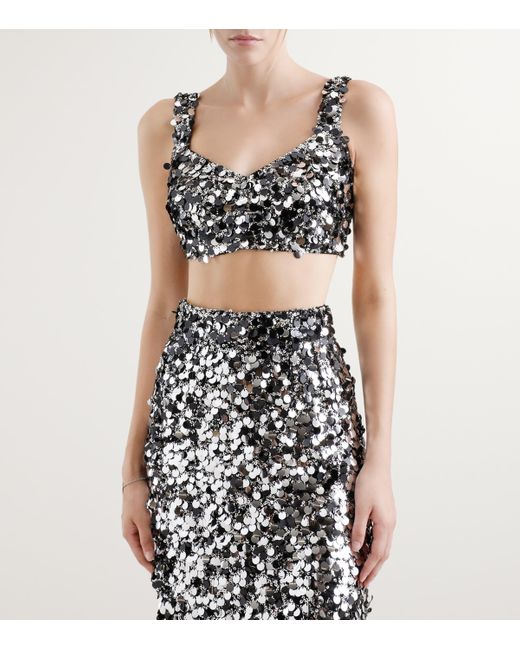 Dolce & Gabbana Black Embellished Sequin Crop Top