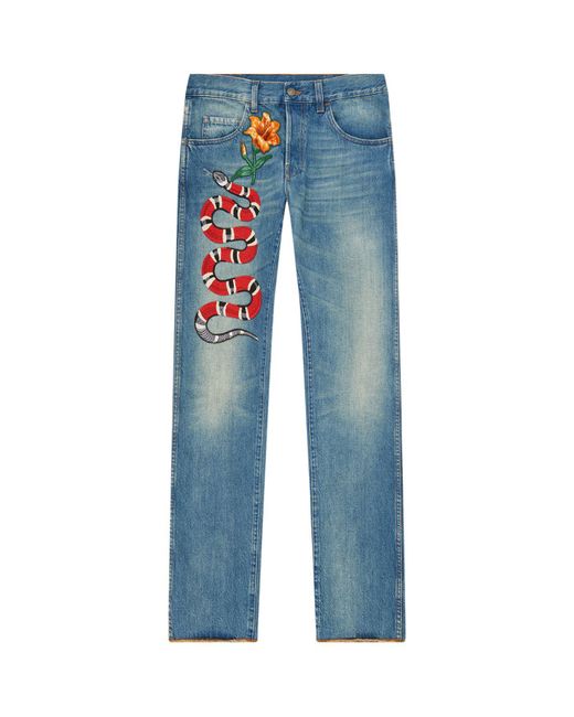 Gucci Embroidered Jeans Blue | Lyst
