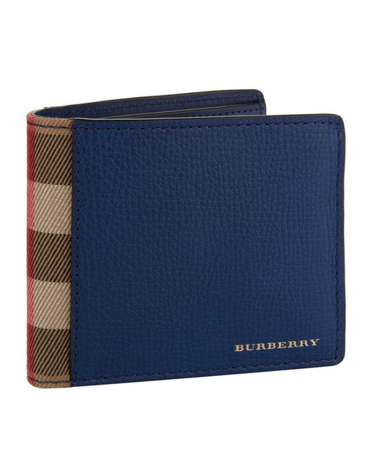 Burberry Check Trim Bifold Wallet, Blue, One Size for Men | Lyst