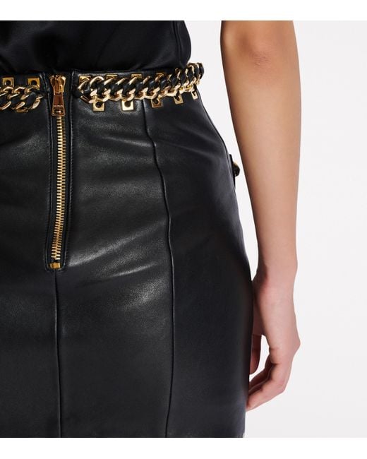 Balmain Black Lambskin Embellished Mini Skirt