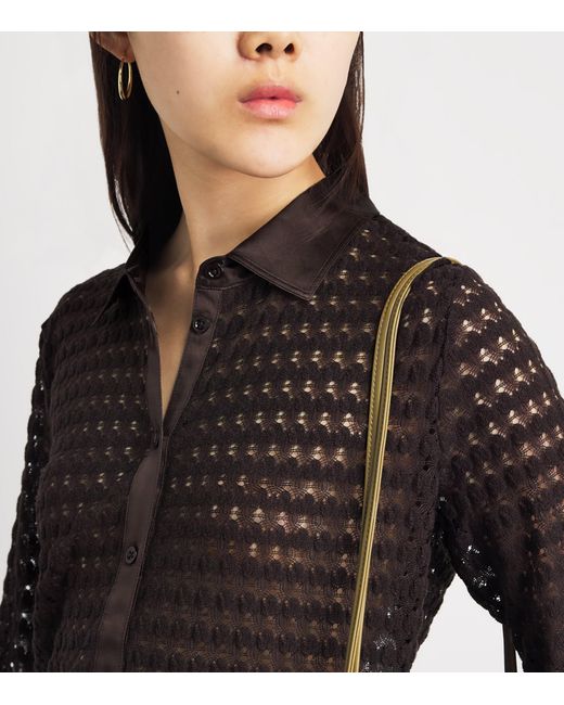 FRAME Black Satin-Collar Bubble-Stitch Shirt