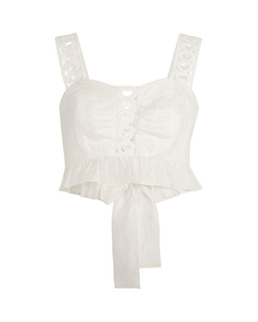 Sandro White Linen-Blend Crop Top